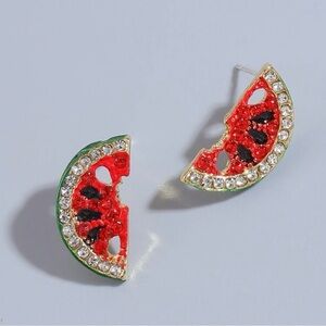 🍉 Sparkle & Slice: Rhinestone Watermelon Stud Earrings! 🍉 NWT Summertime Jewelry